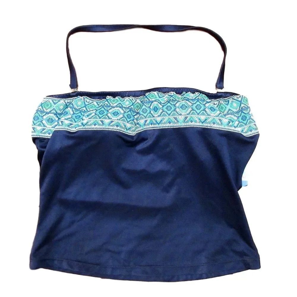 Beach Cabana Womens Tankini Top Blue Convetible Strap Swimsuit Printed 10 New